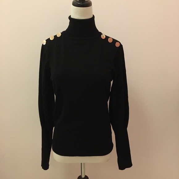 XOXO Sweaters - XOXO Black Turtleneck with Gold Buttons